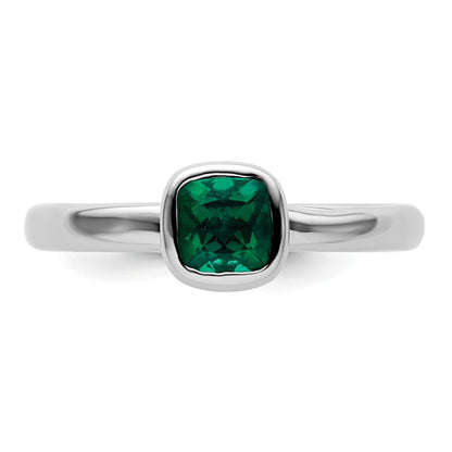 Sterling Silver Stackable Expressions Cushion Cut Cr. Emerald Ring