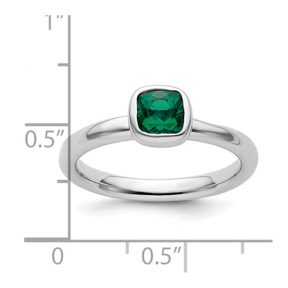 Sterling Silver Stackable Expressions Cushion Cut Cr. Emerald Ring