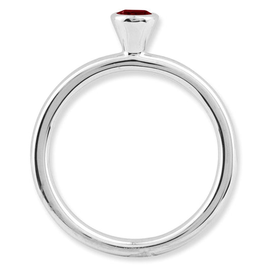 Sterling Silver Stackable Expressions High 4mm Round Garnet Ring