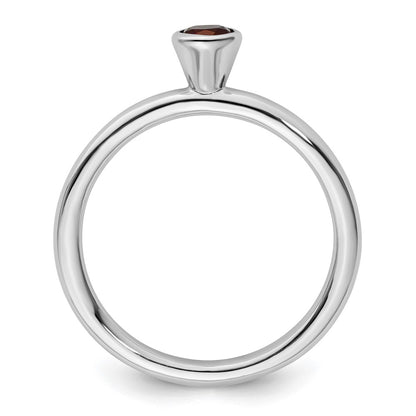 Sterling Silver Stackable Expressions High 4mm Round Garnet Ring