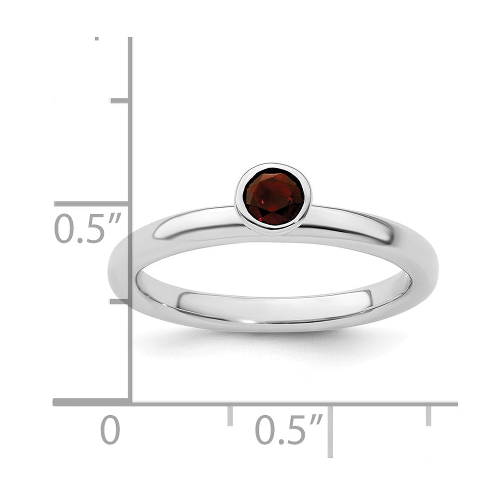 Sterling Silver Stackable Expressions High 4mm Round Garnet Ring