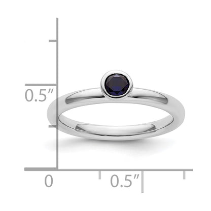 Sterling Silver Stackable Expressions High 4mm Round Cr. Sapphire Ring