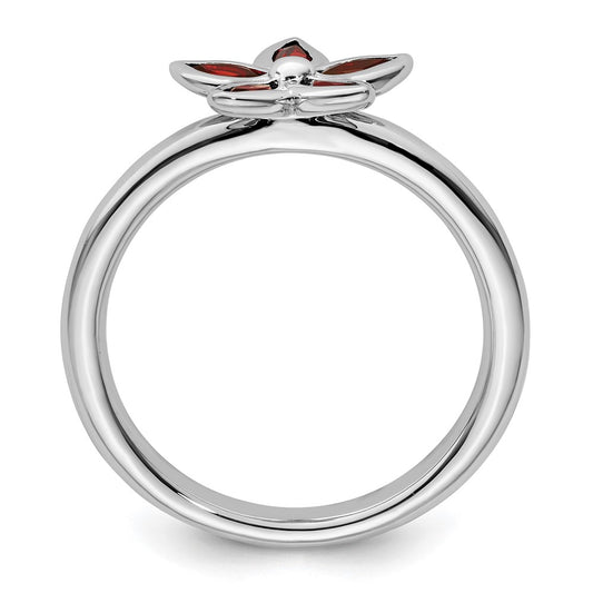 Sterling Silver Stackable Expressions Garnet Flower Ring