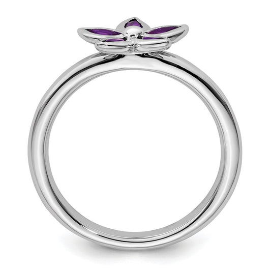 Sterling Silver Stackable Expressions Amethyst Flower Ring