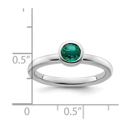 Sterling Silver Stackable Expressions Low 5mm Round Cr. Emerald Ring
