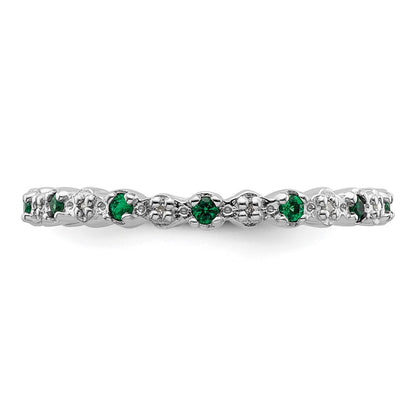 Sterling Silver Stackable Expressions Cr. Emerald & Diamond Ring