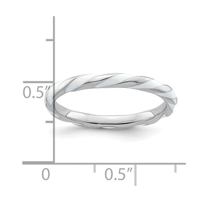 Sterling Silver Stackable Expressions Twisted White Enameled Ring