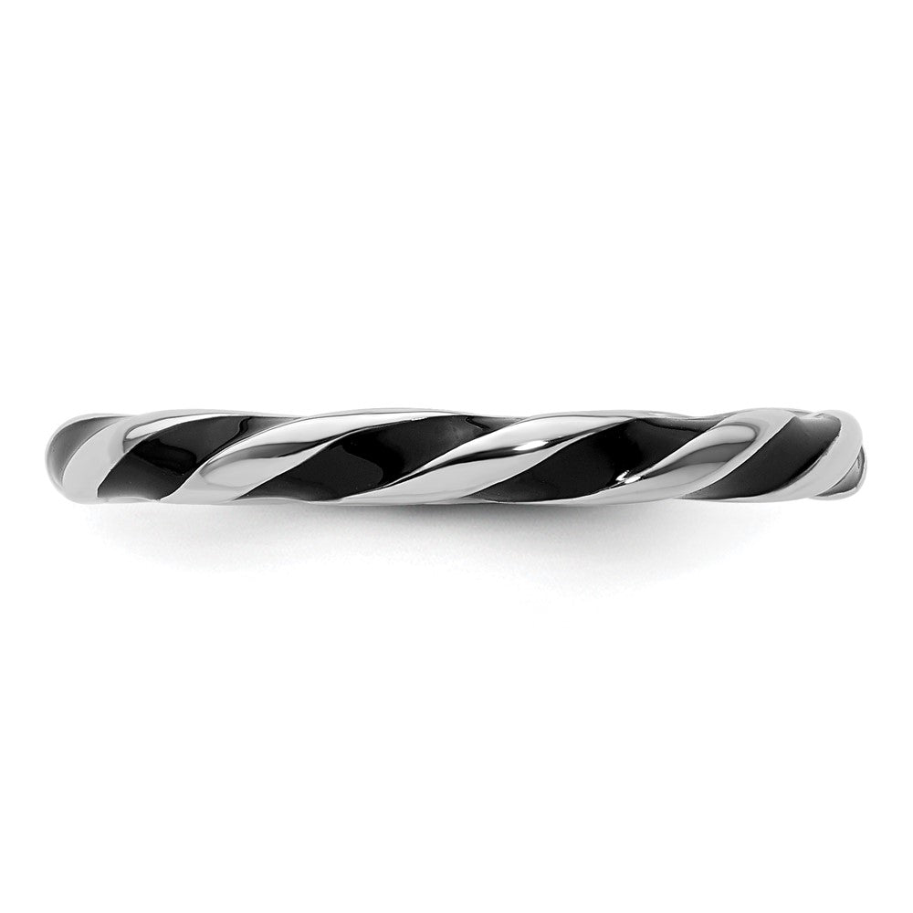 Sterling Silver Stackable Expressions Twisted Black Enameled Ring