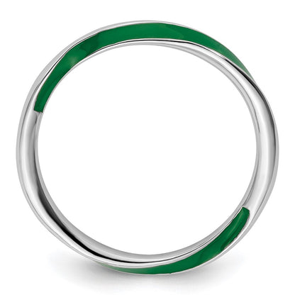 Sterling Silver Stackable Expressions Twisted Green Enameled Ring
