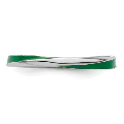 Sterling Silver Stackable Expressions Twisted Green Enameled Ring