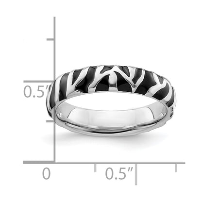 Sterling Silver Stackable Expressions Polished Enameled Animal Print Ring