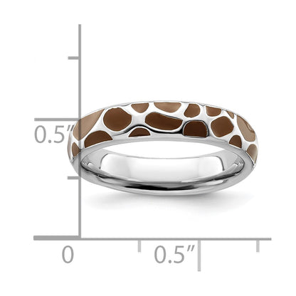 Sterling Silver Stackable Expressions Polished Enameled Animal Print Ring