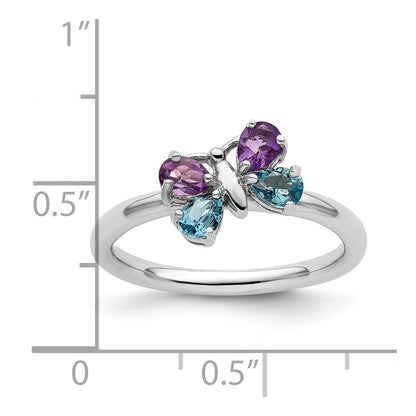 Sterling Silver Stackable Expressions Polished BT & AM Butterfly Ring