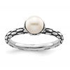 Sterling Silver Stack Exp. Polished Patterned White FW Cultured Pearl Ring