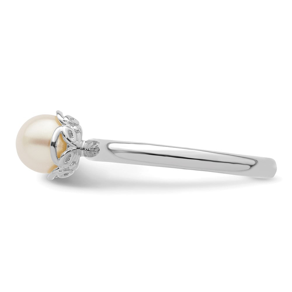Sterling Silver Stack Exp. Polished White FW Cultured Pearl Ring