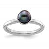 Sterling Silver Stack Exp. Polished Black FW Cultured Pearl Ring