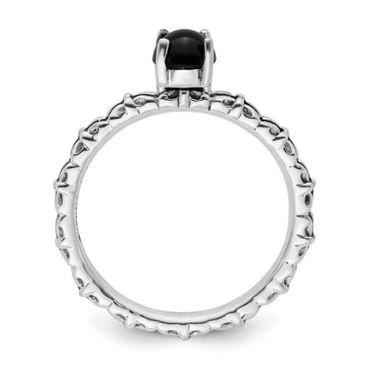 Sterling Silver Stackable Expressions Antiqued Black Agate Ring