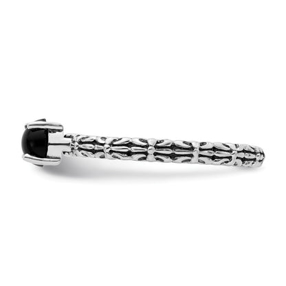 Sterling Silver Stackable Expressions Antiqued Black Agate Ring