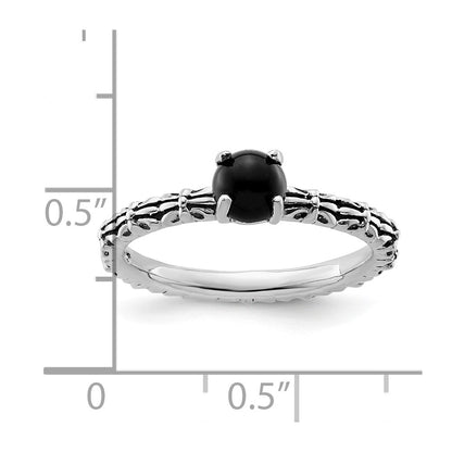 Sterling Silver Stackable Expressions Antiqued Black Agate Ring