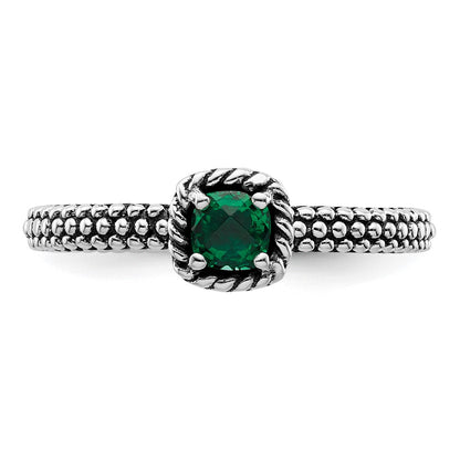 Sterling Silver Stackable Expressions Polished Cr. Emerald Ring