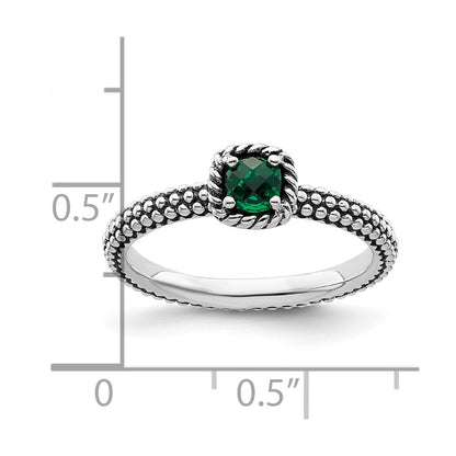 Sterling Silver Stackable Expressions Polished Cr. Emerald Ring