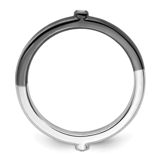 Sterling Silver Stackable Expressions Polished Half White/Black Dia Ring