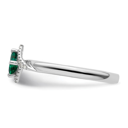 Sterling Silver Stackable Expressions Polished Cr. Emerald & Dia Ring