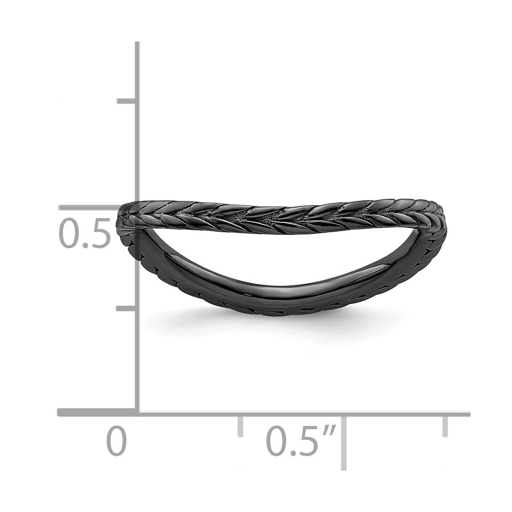 Sterling Silver Stackable Expressions Polished Black-plated Wave Ring