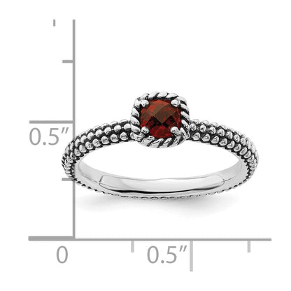 Sterling Silver Stackable Expressions Checker-cut Garnet Antiqued Ring