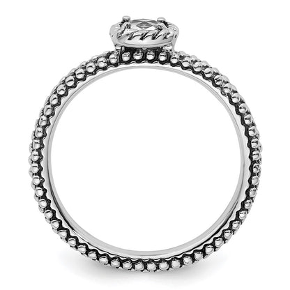 Sterling Silver Stackable Expressions Checker-cut White Topaz Antiqued Ring