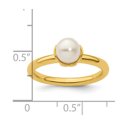 Sterling Silver Stack Exp. White FW Cultured Pearl Gold-plated Ring
