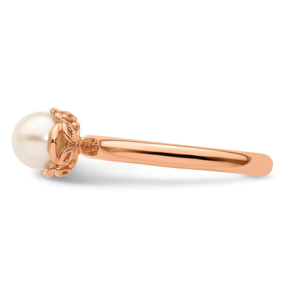 Sterling Silver Stack Exp. White FW Cultured Pearl Pink-plated Ring