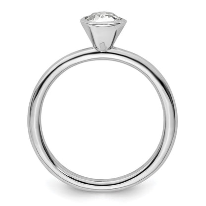 Sterling Silver Stackable Expressions High 5mm April Crystal Ring