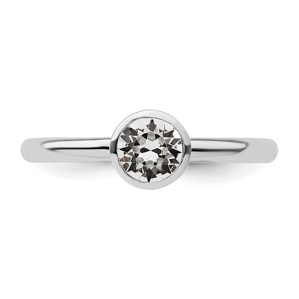 Sterling Silver Stackable Expressions High 5mm April Crystal Ring