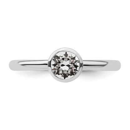 Sterling Silver Stackable Expressions High 5mm April Crystal Ring