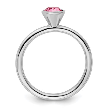 Sterling Silver Stackable Expressions High 5mm October Crystal Ring