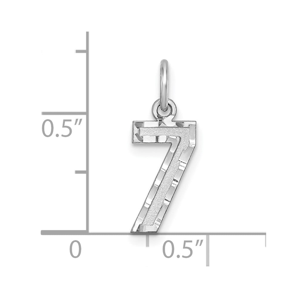 Sterling Silver Rhodium-plated Diamond-cut #7 Charm