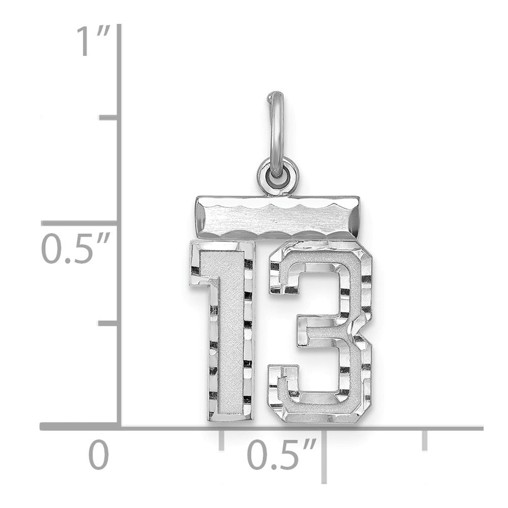 Sterling Silver Rhodium-plated Diamond-cut #13 Charm