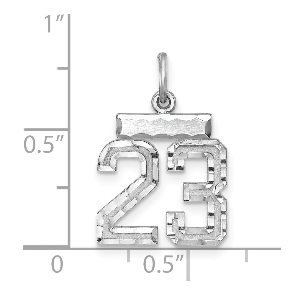 Sterling Silver Rhodium-plated Diamond-cut #23 Charm