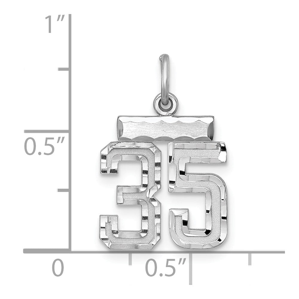 Sterling Silver Rhodium-plated Diamond-cut #35 Charm