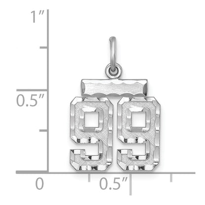 Sterling Silver Rhodium-plated Diamond-cut #99 Charm
