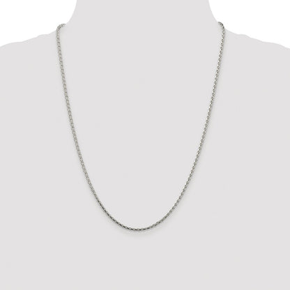 Sterling Silver Rhodium-plated 2.15mm Diamond-cut Round Spiga Chain