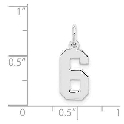 Sterling Silver/Rhodium-plated Polished Number 6 Charm