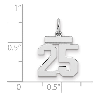 Sterling Silver/Rhodium-plated Polished Number 25 Charm