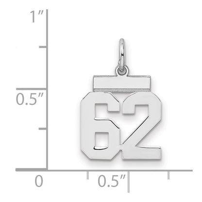 Sterling Silver/Rhodium-plated Polished Number 62 Charm