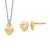 Sterling Silver & Gold-tone Polished CZ Heart Children's 14in Necklace and Post Earrings Set