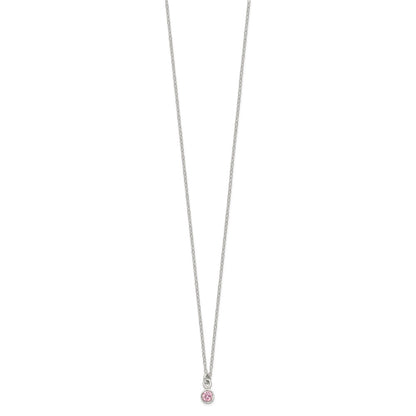 Sterling Silver Polished Pink Bezel Set CZ Children's 14in Necklace and Stud Earrings Set