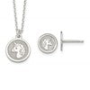 Sterling Silver Polished & Textured Unicorn Children's 14in Necklace and Post Earrings Set