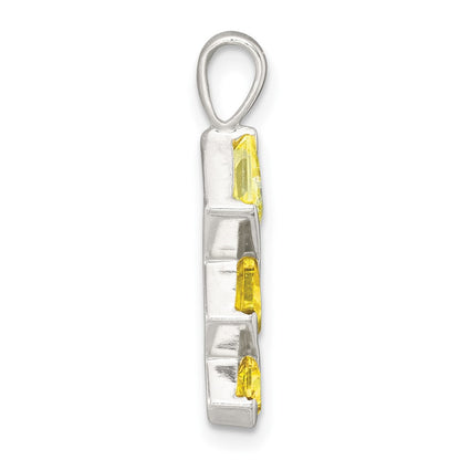 Sterling Silver Polished Square Yellow CZ Pendant and Post Earring Set
