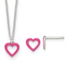 Sterling Silver Polished Pink Enamel Open Heart Childrens 14 inch Necklace and Post Earrings Set